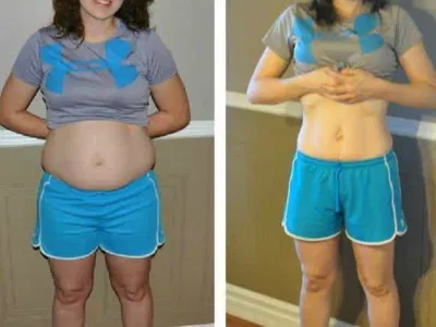 Woman measuring smaller waist after using JelluTide drops